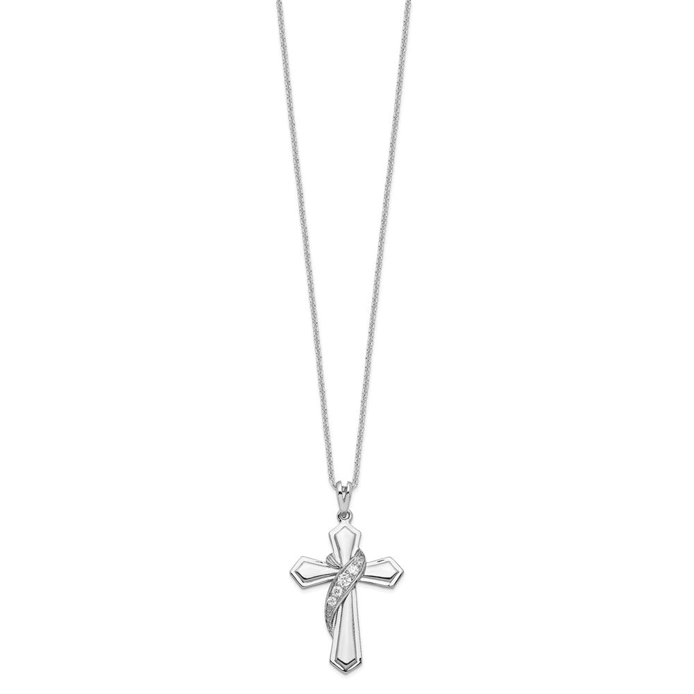 Sterling Silver Sentimental Expressions Rhodium-Plated Cz My Journey Of Hope 18In Cross Necklace