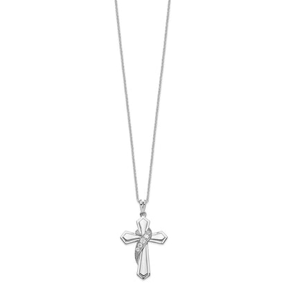 Sterling Silver Sentimental Expressions Rhodium-Plated Cz My Journey Of Hope 18In Cross Necklace