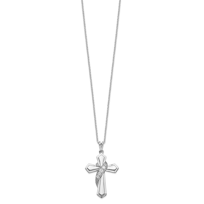Sterling Silver Sentimental Expressions Rhodium-Plated Cz My Journey Of Hope 18In Cross Necklace