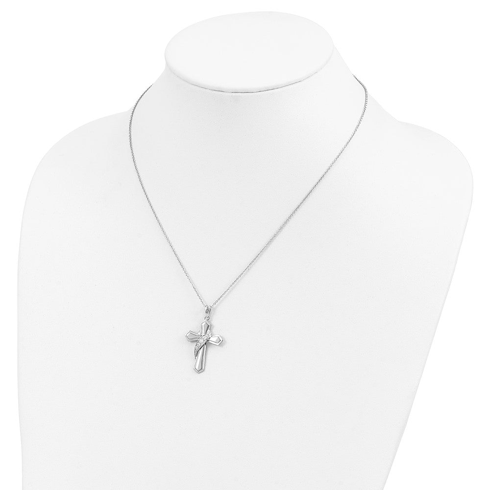 Sterling Silver Sentimental Expressions Rhodium-Plated Cz My Journey Of Hope 18In Cross Necklace