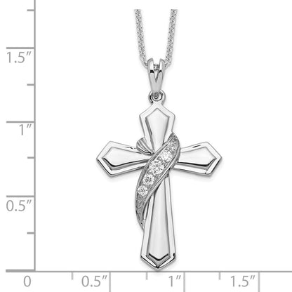 Sterling Silver Sentimental Expressions Rhodium-Plated Cz My Journey Of Hope 18In Cross Necklace
