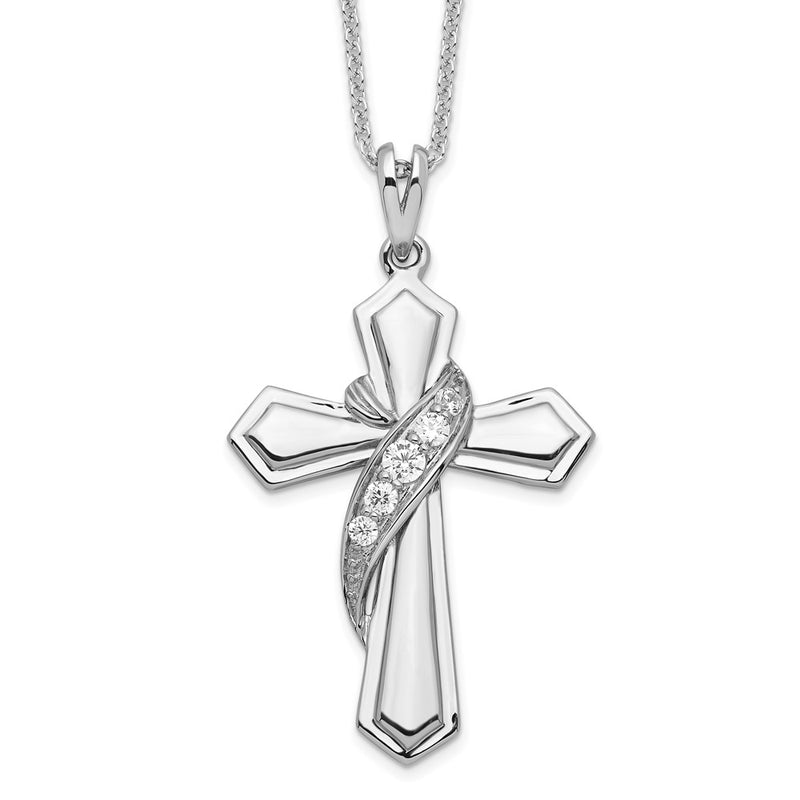 Sterling Silver Sentimental Expressions Rhodium-Plated Cz My Journey Of Hope 18In Cross Necklace