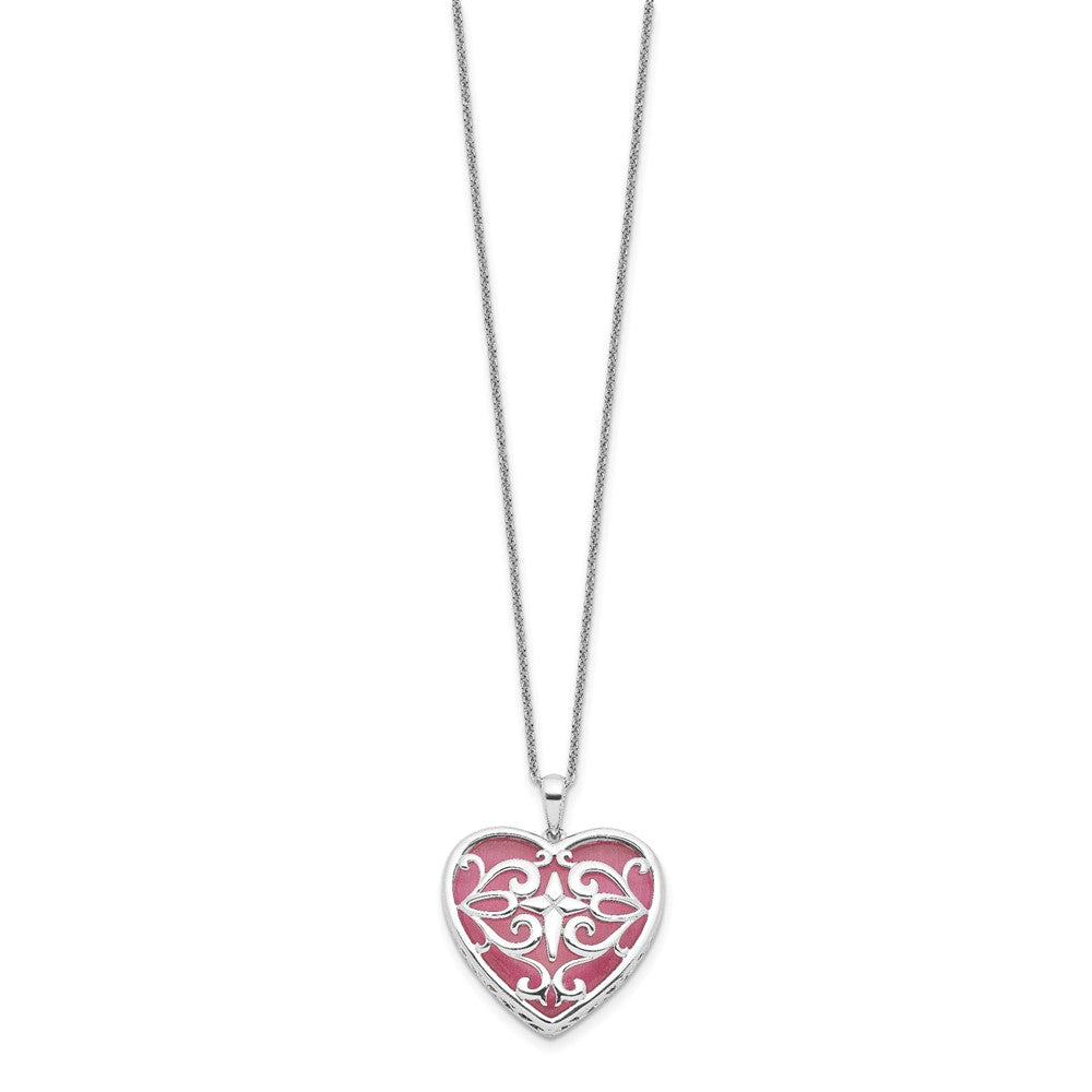 Sterling Silver Sentimental Expressions Rhodium-Plated Simulated Cat'S Eye Heart Acceptance 18 Inch Necklace
