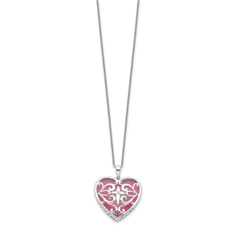 Sterling Silver Sentimental Expressions Rhodium-Plated Simulated Cat'S Eye Heart Acceptance 18 Inch Necklace