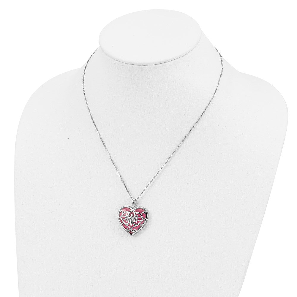 Sterling Silver Sentimental Expressions Rhodium-Plated Simulated Cat'S Eye Heart Acceptance 18 Inch Necklace