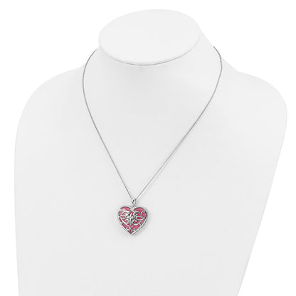 Sterling Silver Sentimental Expressions Rhodium-Plated Simulated Cat'S Eye Heart Acceptance 18 Inch Necklace