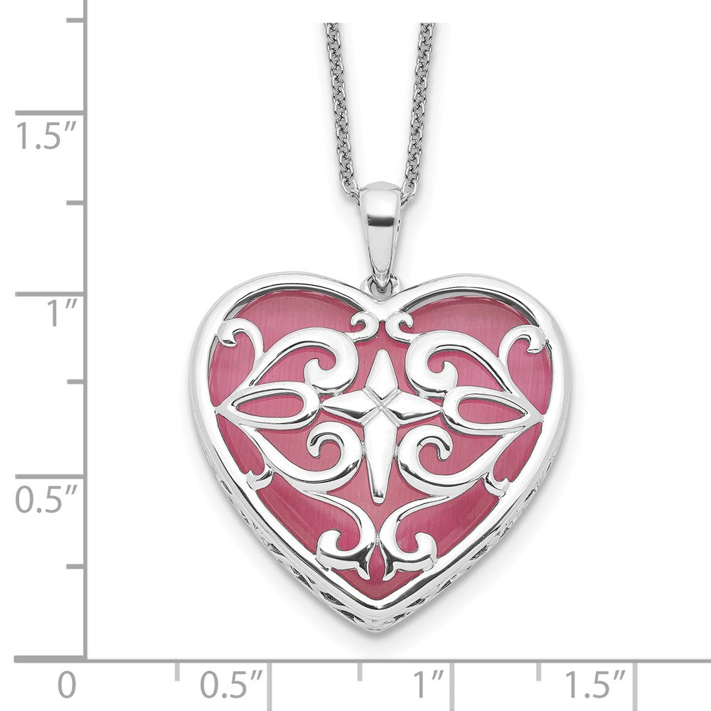 Sterling Silver Sentimental Expressions Rhodium-Plated Simulated Cat'S Eye Heart Acceptance 18 Inch Necklace