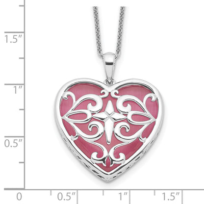 Sterling Silver Sentimental Expressions Rhodium-Plated Simulated Cat'S Eye Heart Acceptance 18 Inch Necklace