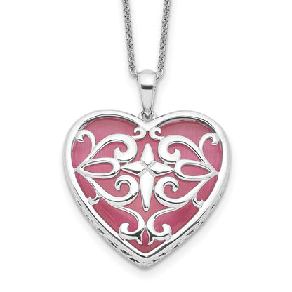 Sterling Silver Sentimental Expressions Rhodium-Plated Simulated Cat'S Eye Heart Acceptance 18 Inch Necklace