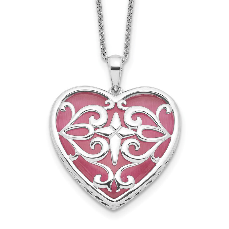 Sterling Silver Sentimental Expressions Rhodium-Plated Simulated Cat'S Eye Heart Acceptance 18 Inch Necklace