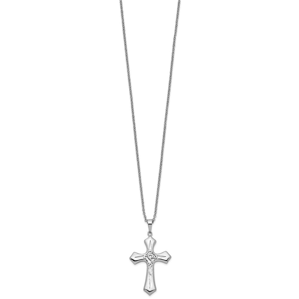 Sterling Silver Sentimental Expressions Rhodium-Plated Antiqued Abide In Him 18In Cross Necklace