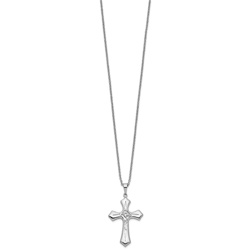 Sterling Silver Sentimental Expressions Rhodium-Plated Antiqued Abide In Him 18In Cross Necklace