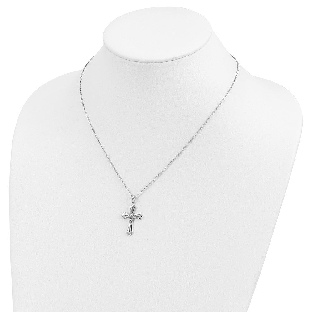 Sterling Silver Sentimental Expressions Rhodium-Plated Antiqued Abide In Him 18In Cross Necklace