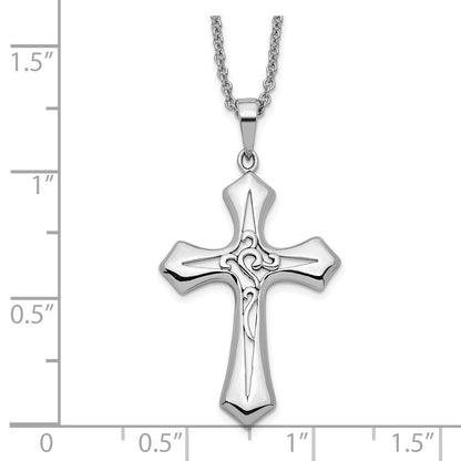 Sterling Silver Sentimental Expressions Rhodium-Plated Antiqued Abide In Him 18In Cross Necklace