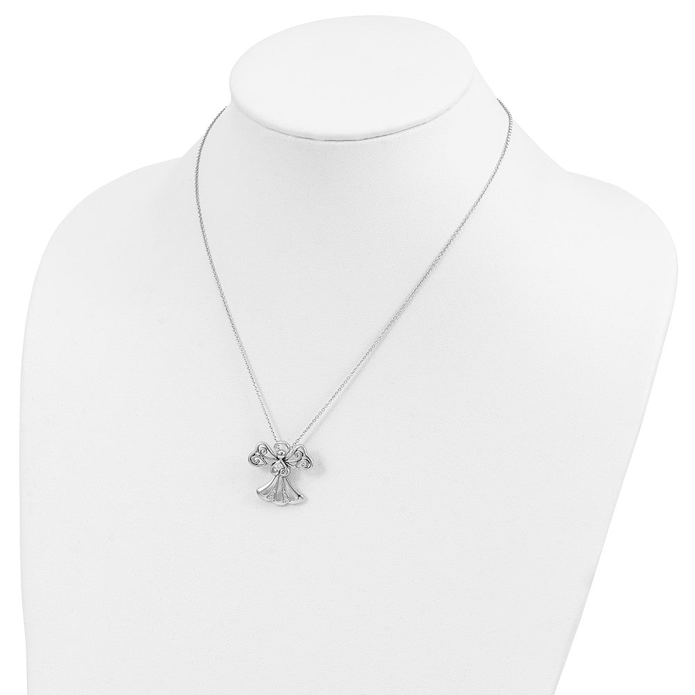 Sterling Silver Sentimental Expressions Rhodium-Plated Cz Angel Of Kindness 18In Necklace
