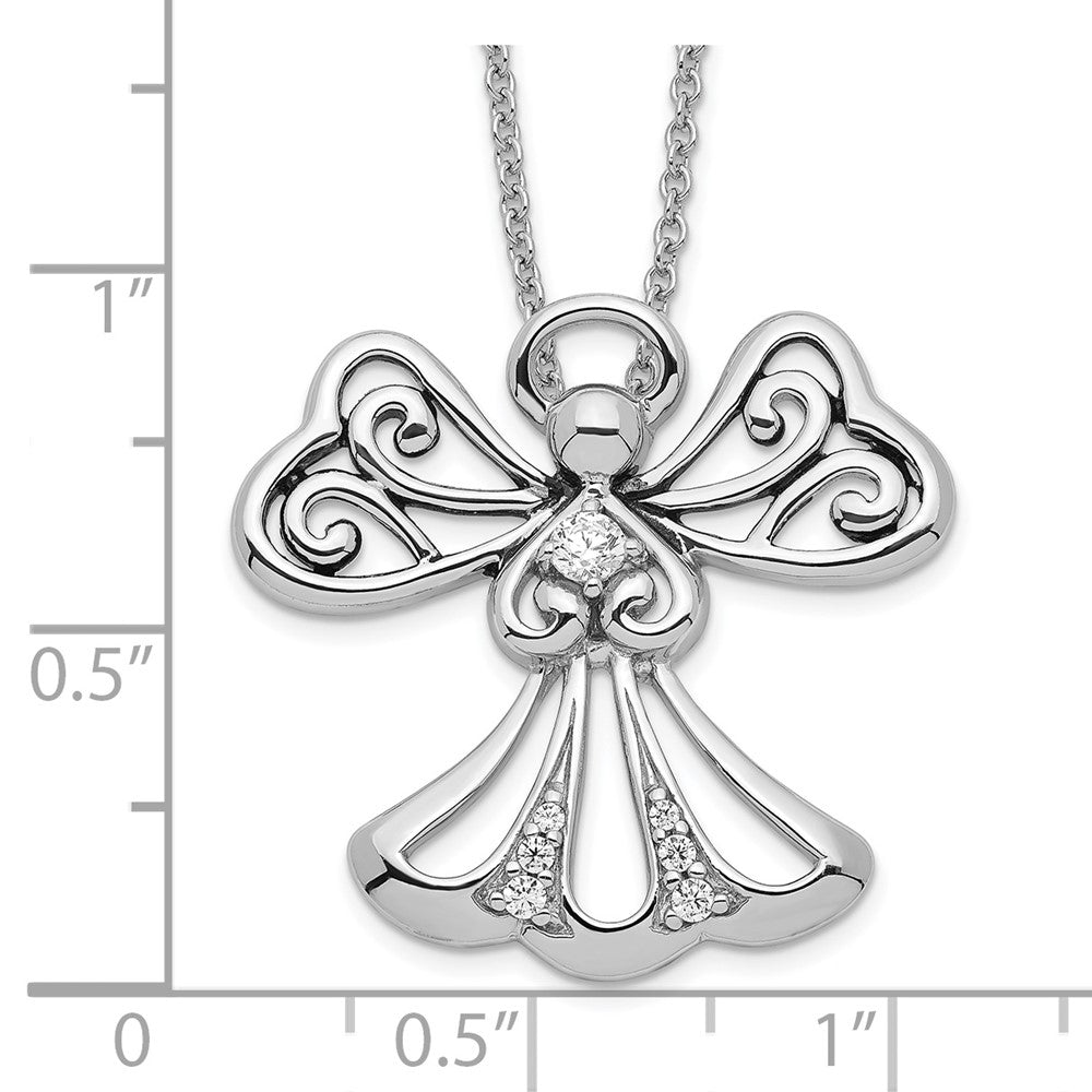 Sterling Silver Sentimental Expressions Rhodium-Plated Cz Angel Of Kindness 18In Necklace