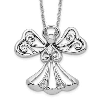 Sterling Silver Sentimental Expressions Rhodium-Plated Cz Angel Of Kindness 18In Necklace
