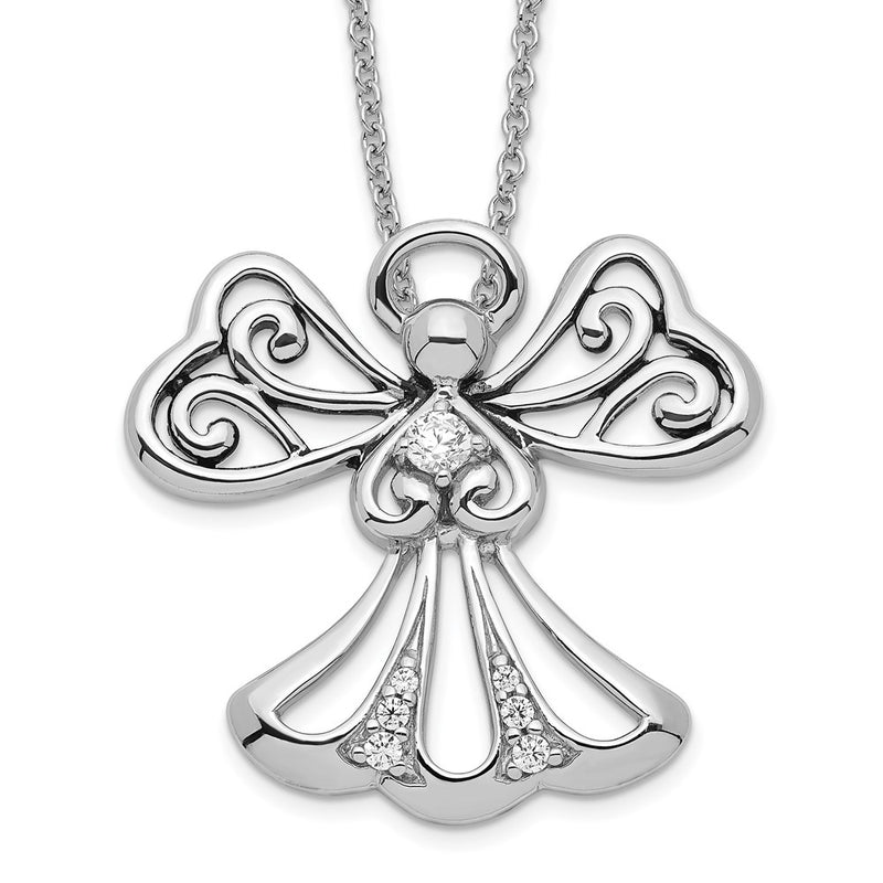 Sterling Silver Sentimental Expressions Rhodium-Plated Cz Angel Of Kindness 18In Necklace