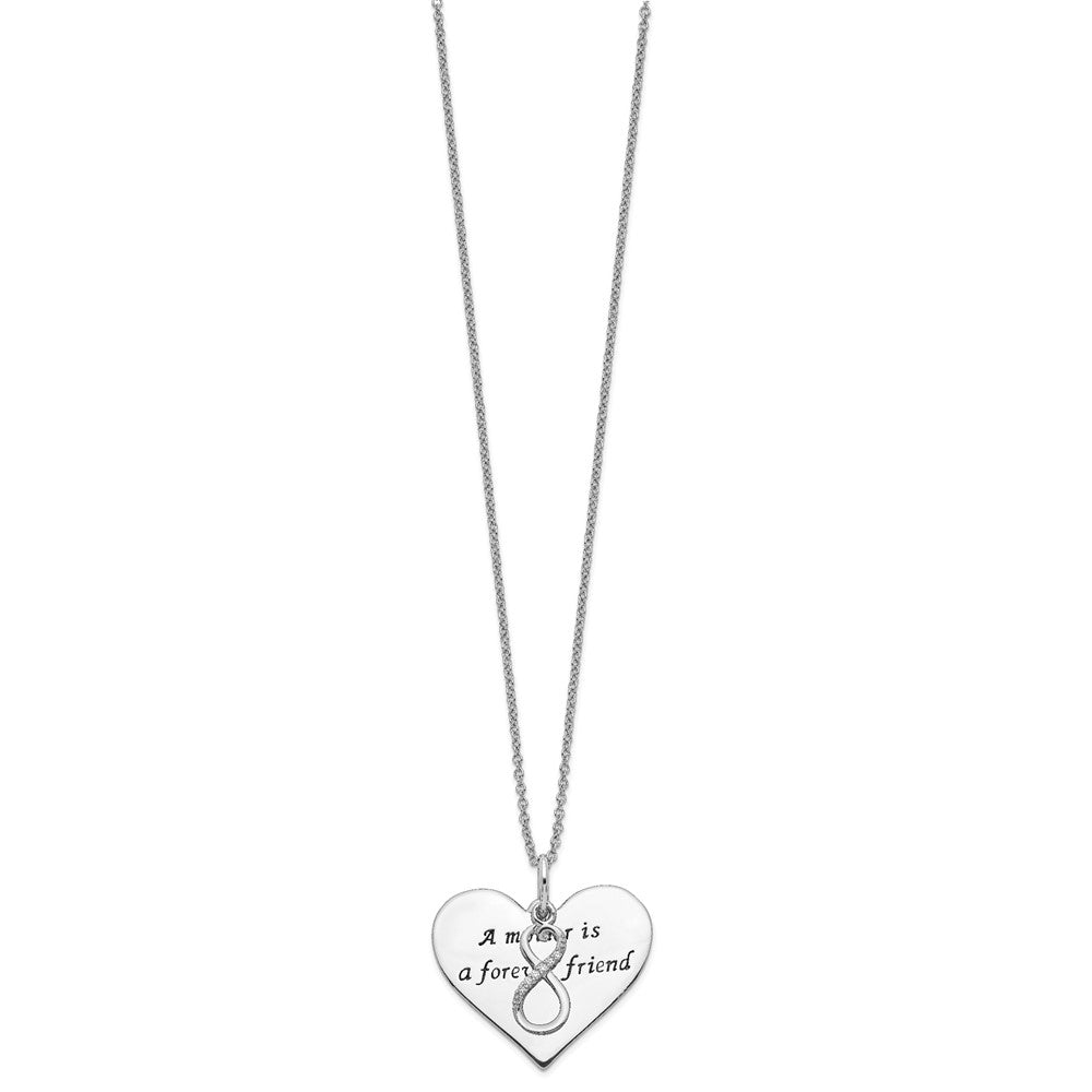 Sterling Silver Sentimental Expressions Rhodium-Plated Antiqued Cz A Mother Is Forever Friend 18In Necklace