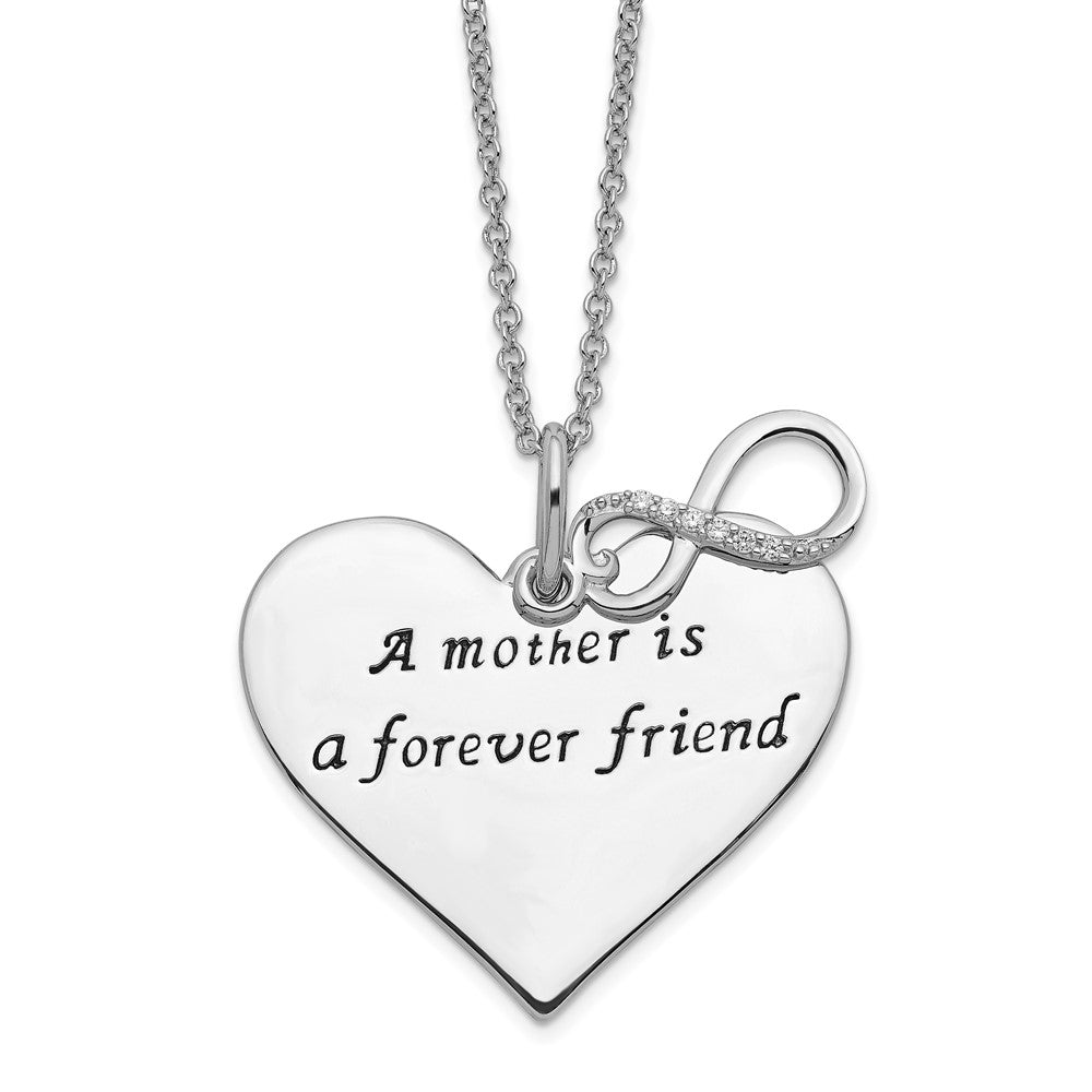 Sterling Silver Sentimental Expressions Rhodium-Plated Antiqued Cz A Mother Is Forever Friend 18In Necklace