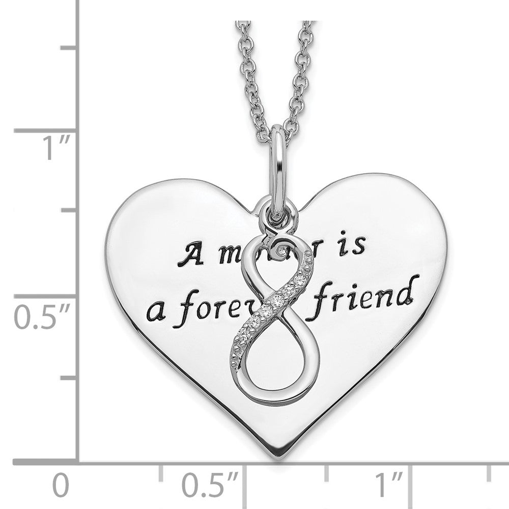 Sterling Silver Sentimental Expressions Rhodium-Plated Antiqued Cz A Mother Is Forever Friend 18In Necklace