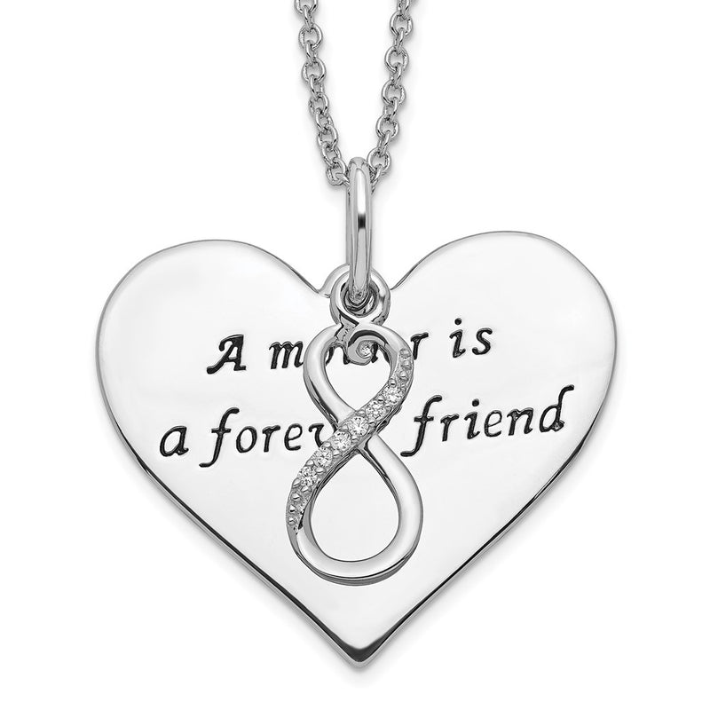 Sterling Silver Sentimental Expressions Rhodium-Plated Antiqued Cz A Mother Is Forever Friend 18In Necklace