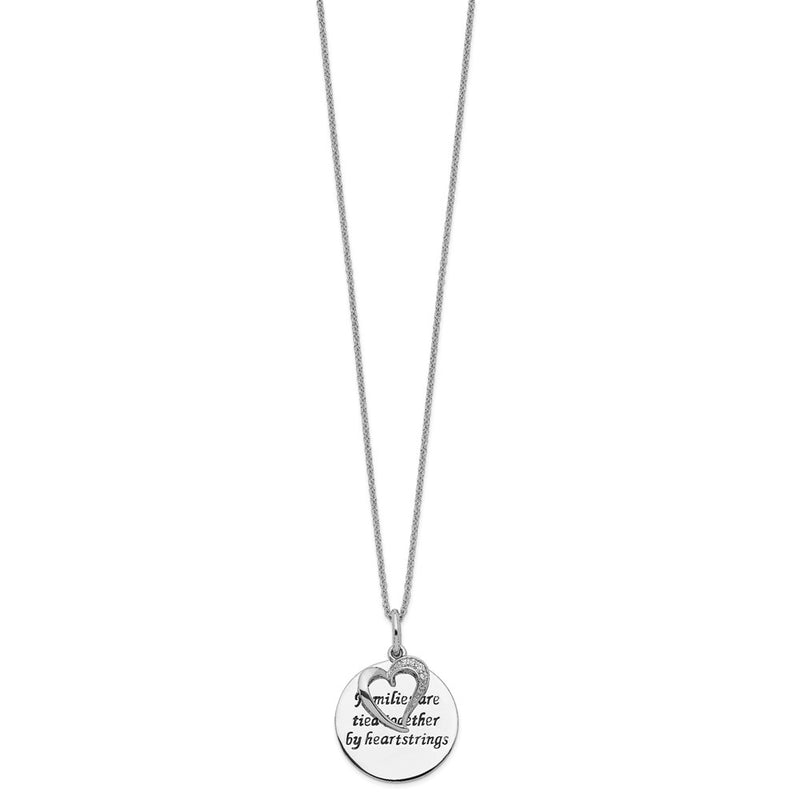 Sterling Silver Sentimental Expressions Rhodium-Plated Antiqued Cz Families Are Tied Together 18In Heart Necklace