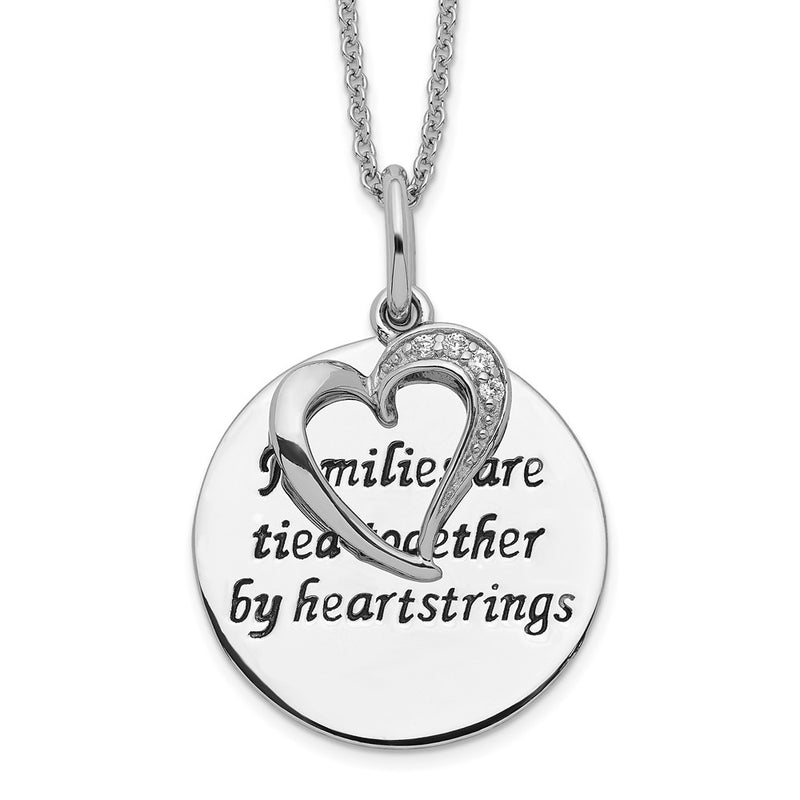 Sterling Silver Sentimental Expressions Rhodium-Plated Antiqued Cz Families Are Tied Together 18In Heart Necklace