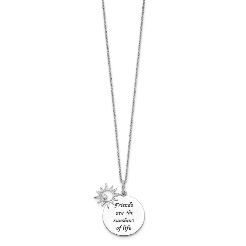 Sterling Silver Sentimental Expressions Rhodium-Plated Antiqued Cz Friends Are The Sunshine 18In Necklace