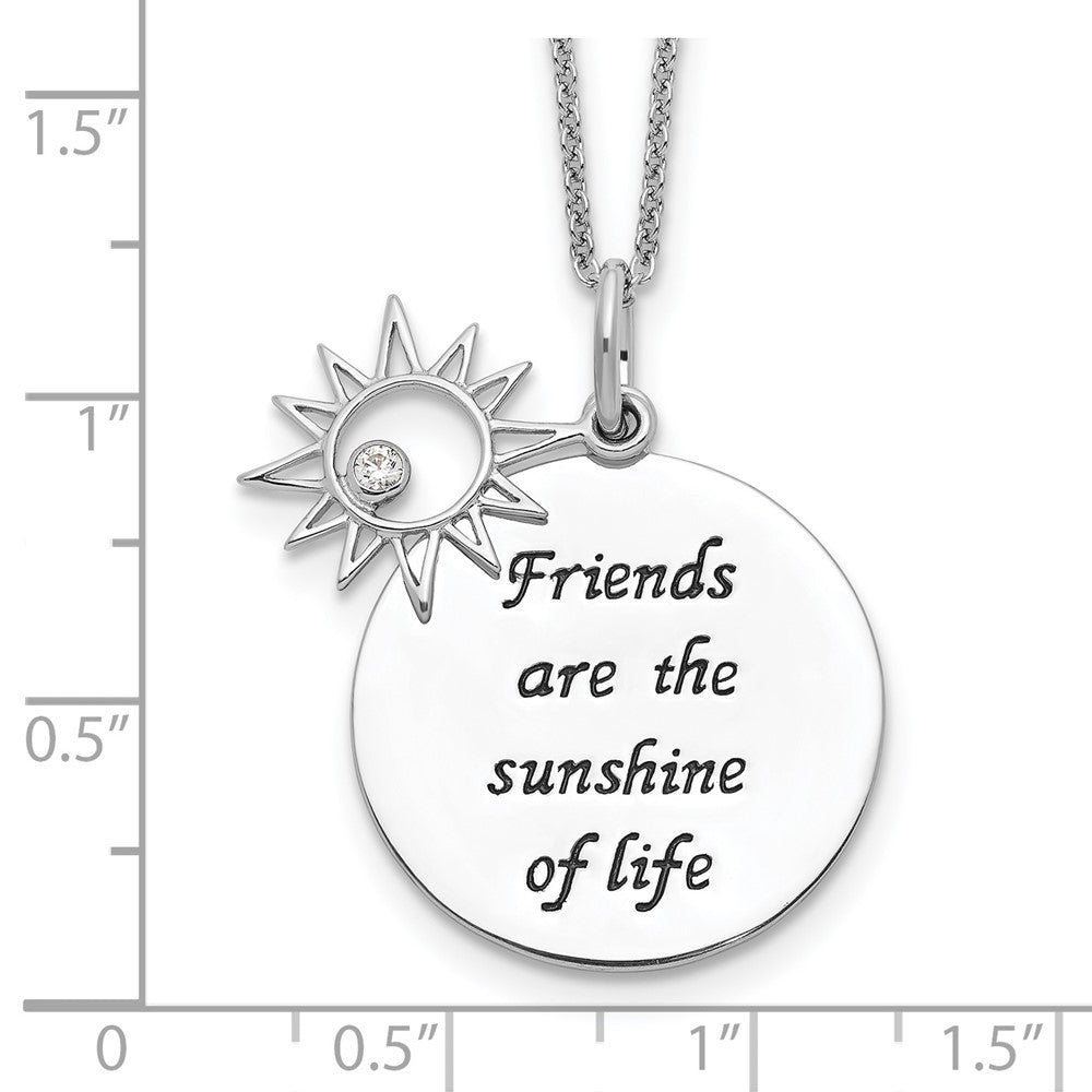 Sterling Silver Sentimental Expressions Rhodium-Plated Antiqued Cz Friends Are The Sunshine 18In Necklace