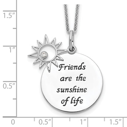 Sterling Silver Sentimental Expressions Rhodium-Plated Antiqued Cz Friends Are The Sunshine 18In Necklace