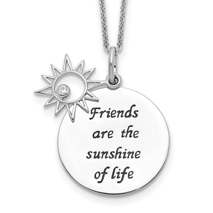 Sterling Silver Sentimental Expressions Rhodium-Plated Antiqued Cz Friends Are The Sunshine 18In Necklace