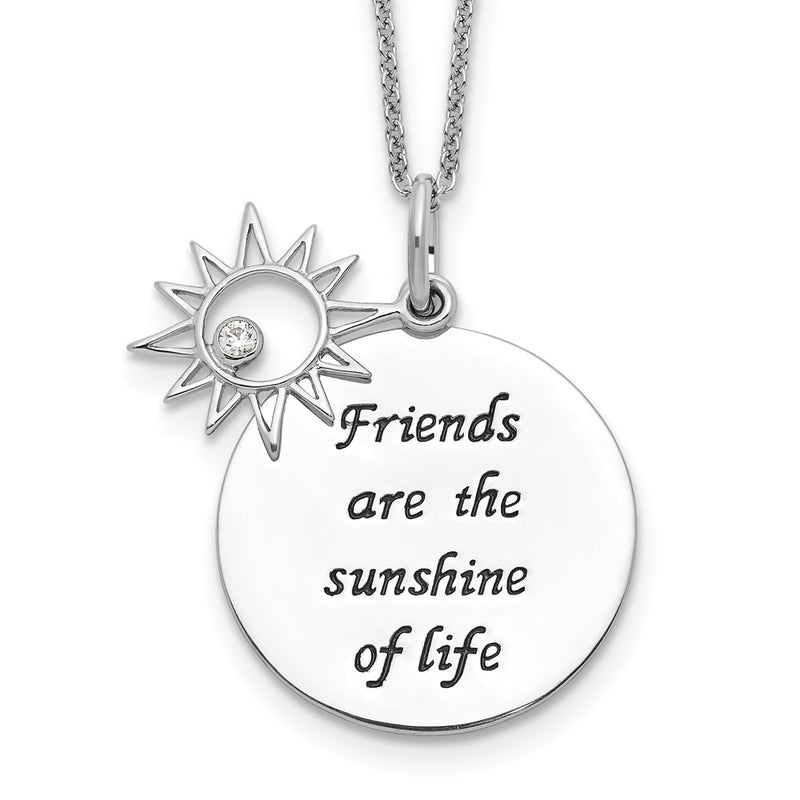 Sterling Silver Sentimental Expressions Rhodium-Plated Antiqued Cz Friends Are The Sunshine 18In Necklace