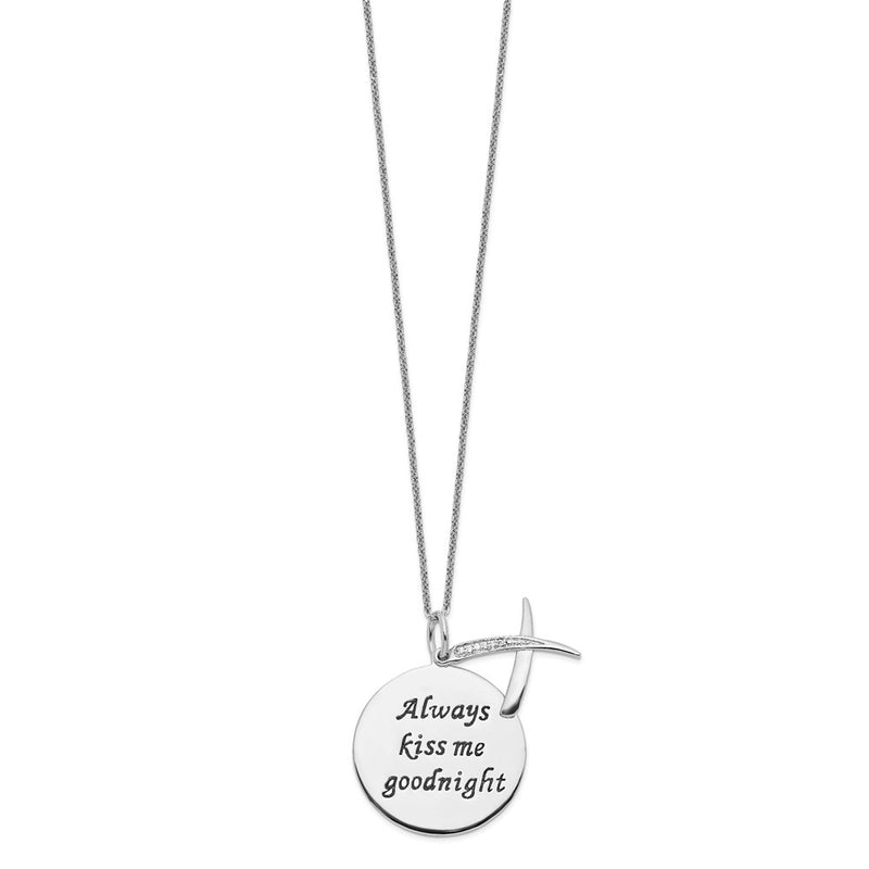 Sterling Silver Sentimental Expressions Rhodium-Plated Antiqued Cz Always Kiss Me Goodnight 18In Necklace