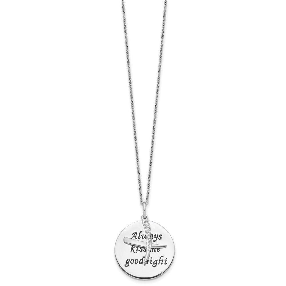 Sterling Silver Sentimental Expressions Rhodium-Plated Antiqued Cz Always Kiss Me Goodnight 18In Necklace