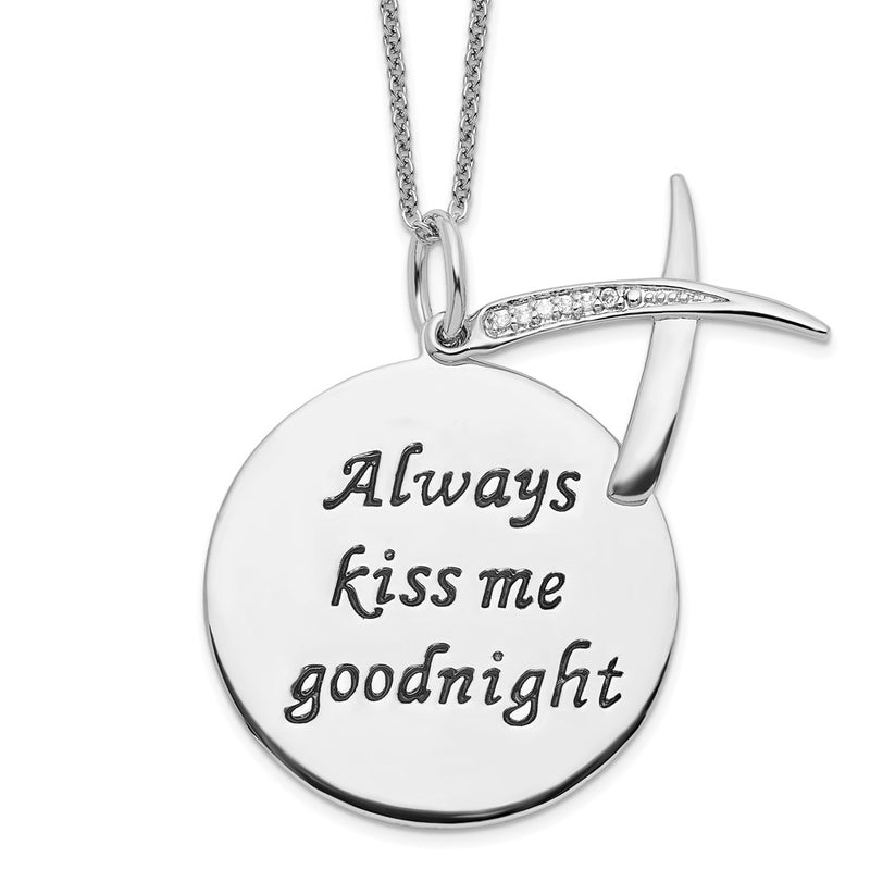 Sterling Silver Sentimental Expressions Rhodium-Plated Antiqued Cz Always Kiss Me Goodnight 18In Necklace