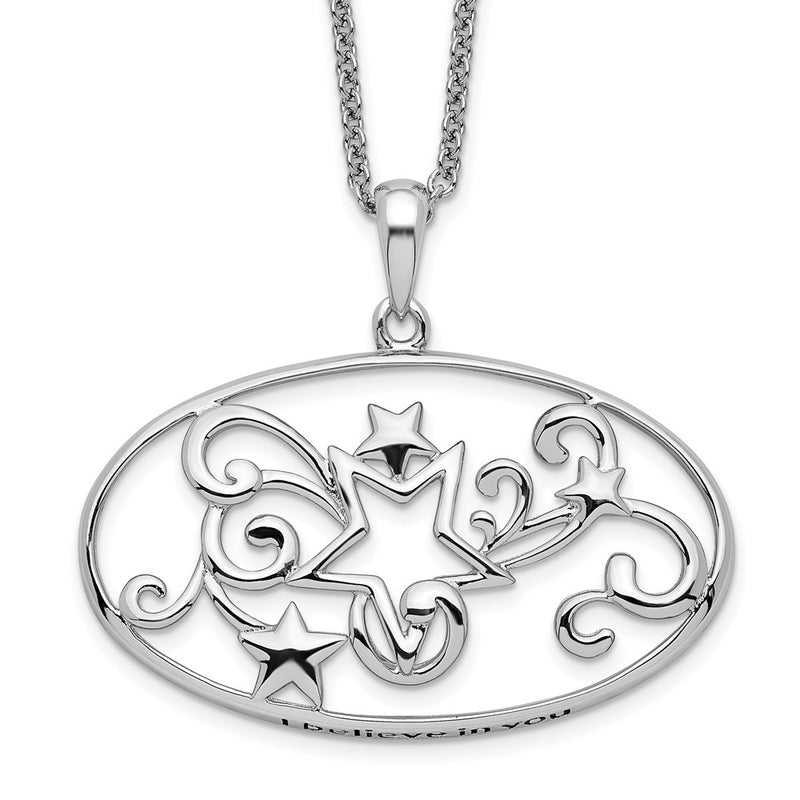 Sterling Silver Sentimental Expressions Rhodium-Plated Antiqued I Believe In You 18In Star Necklace