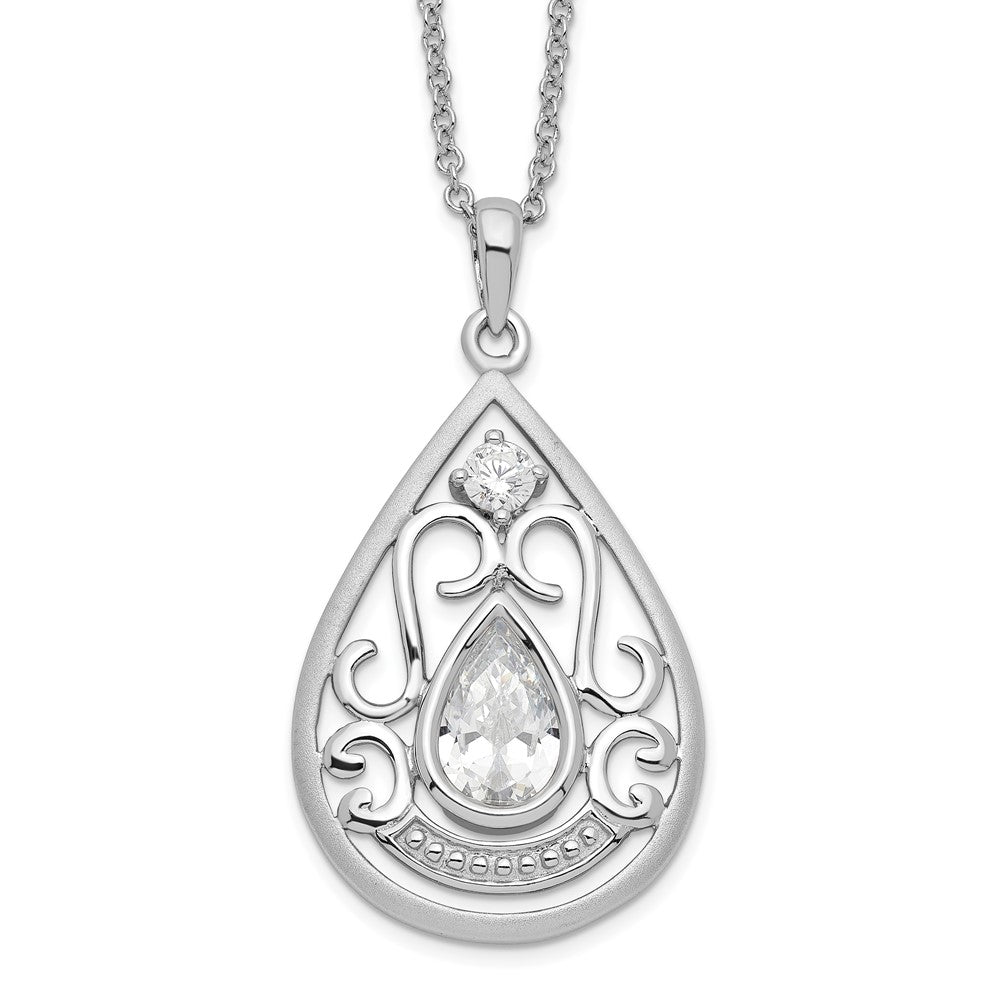 Sterling Silver Sentimental Expressions Rhodium-Plated Cz In Loving Memory 18In Necklace