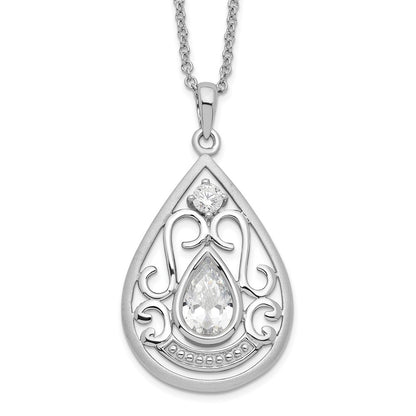 Sterling Silver Sentimental Expressions Rhodium-Plated Cz In Loving Memory 18In Necklace