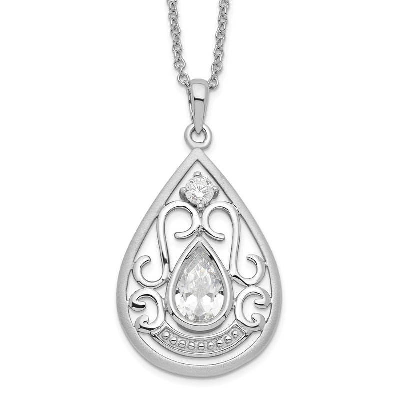 Sterling Silver Sentimental Expressions Rhodium-Plated Cz In Loving Memory 18In Necklace