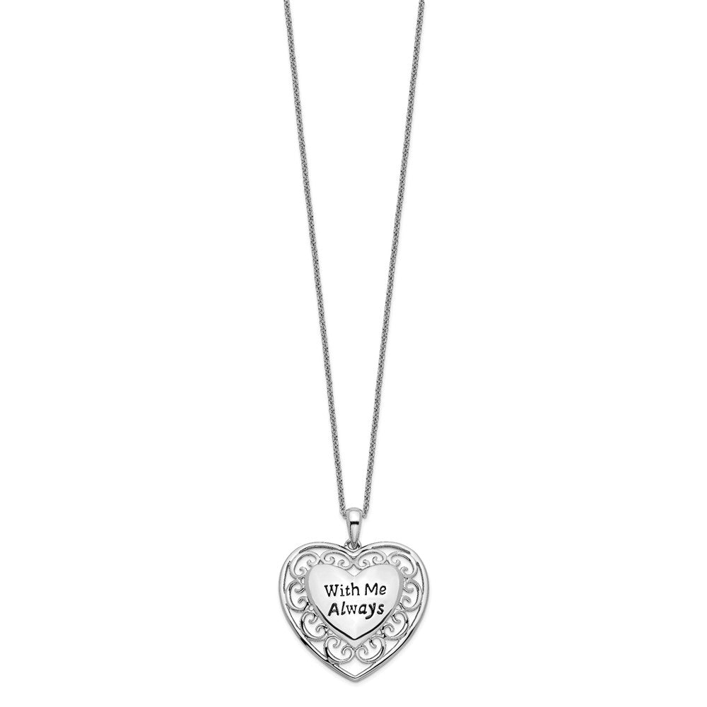 Sterling Silver Sentimental Expressions Rhodium-Plated Antiqued With Me Always 18In Heart Necklace