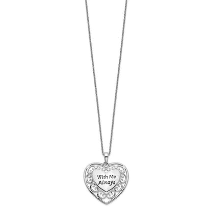 Sterling Silver Sentimental Expressions Rhodium-Plated Antiqued With Me Always 18In Heart Necklace