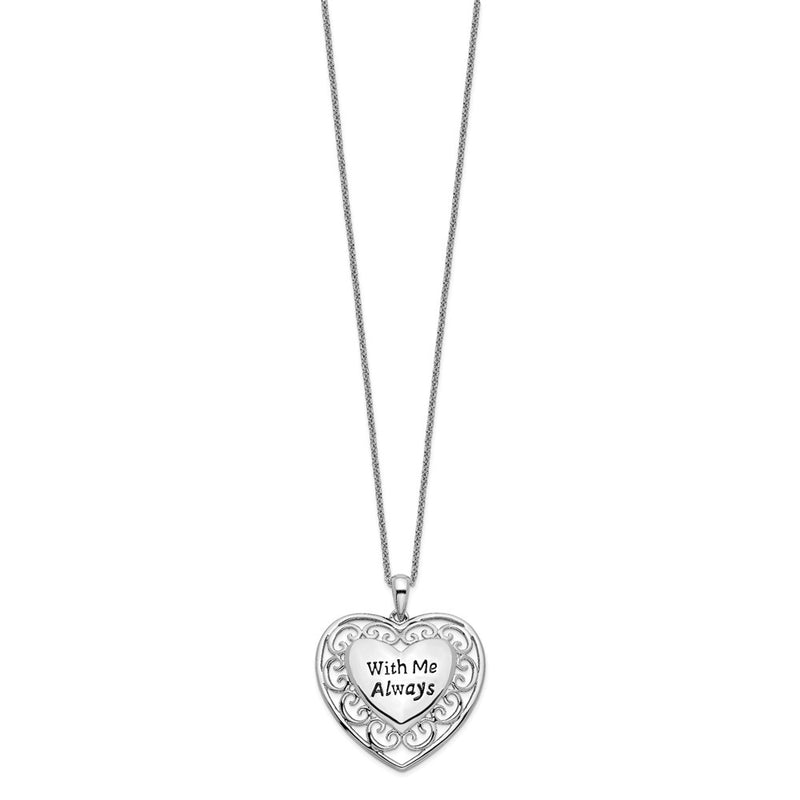 Sterling Silver Sentimental Expressions Rhodium-Plated Antiqued With Me Always 18In Heart Necklace