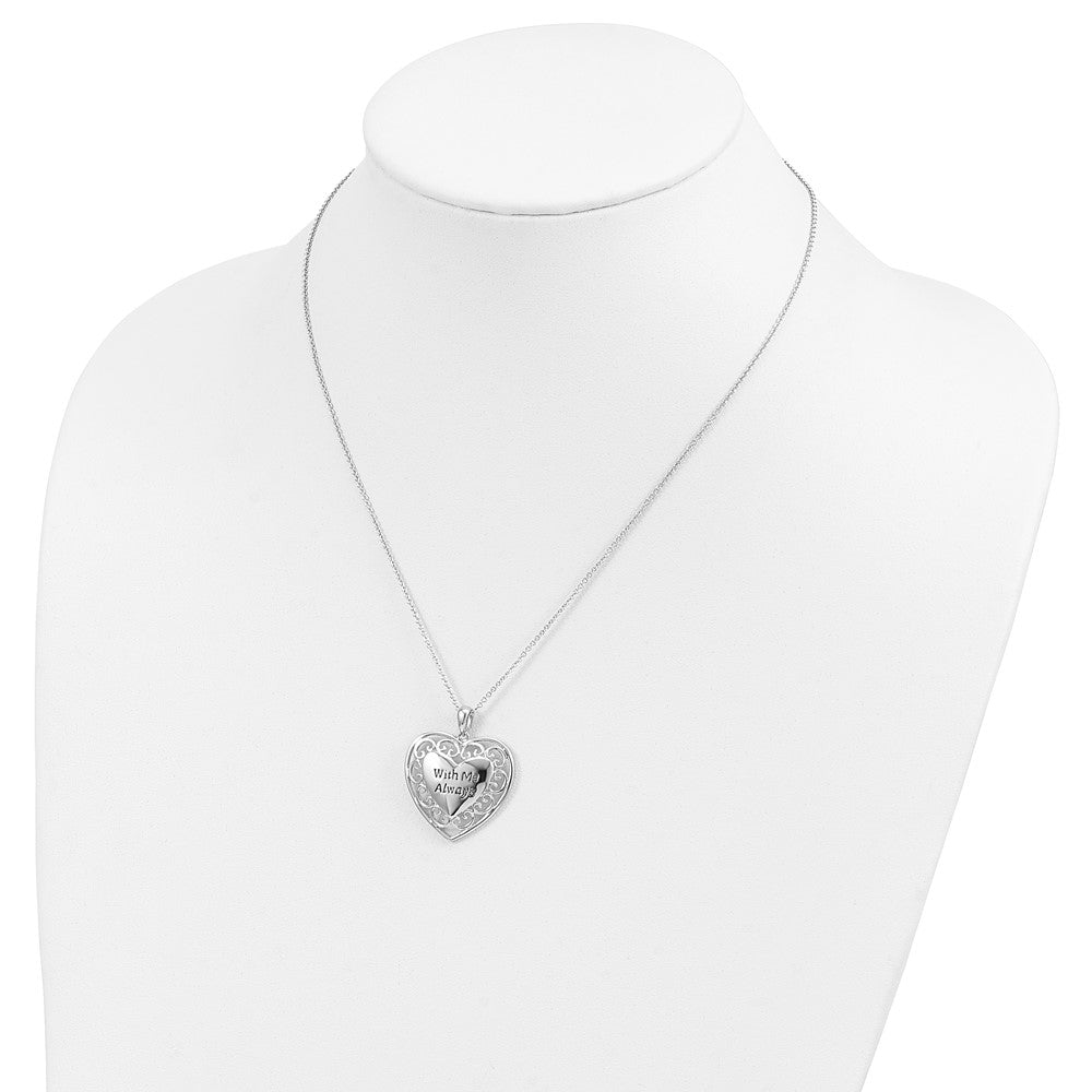 Sterling Silver Sentimental Expressions Rhodium-Plated Antiqued With Me Always 18In Heart Necklace