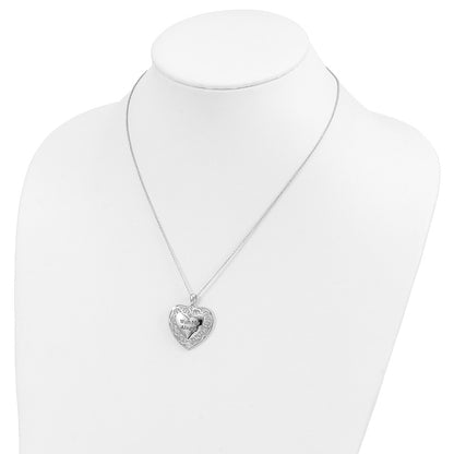 Sterling Silver Sentimental Expressions Rhodium-Plated Antiqued With Me Always 18In Heart Necklace