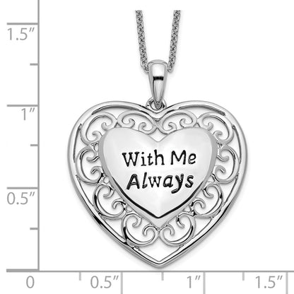 Sterling Silver Sentimental Expressions Rhodium-Plated Antiqued With Me Always 18In Heart Necklace