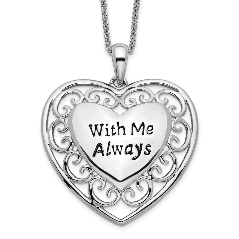 Sterling Silver Sentimental Expressions Rhodium-Plated Antiqued With Me Always 18In Heart Necklace
