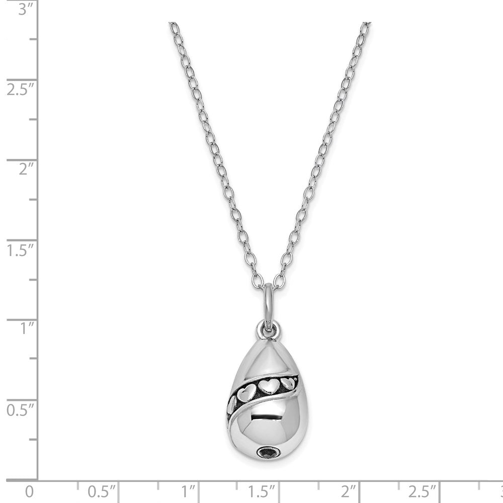 Sterling Silver Sentimental Expressions Rhodium-Plated Antiqued Tear Of Love Ash Holder 18 Inch Necklace