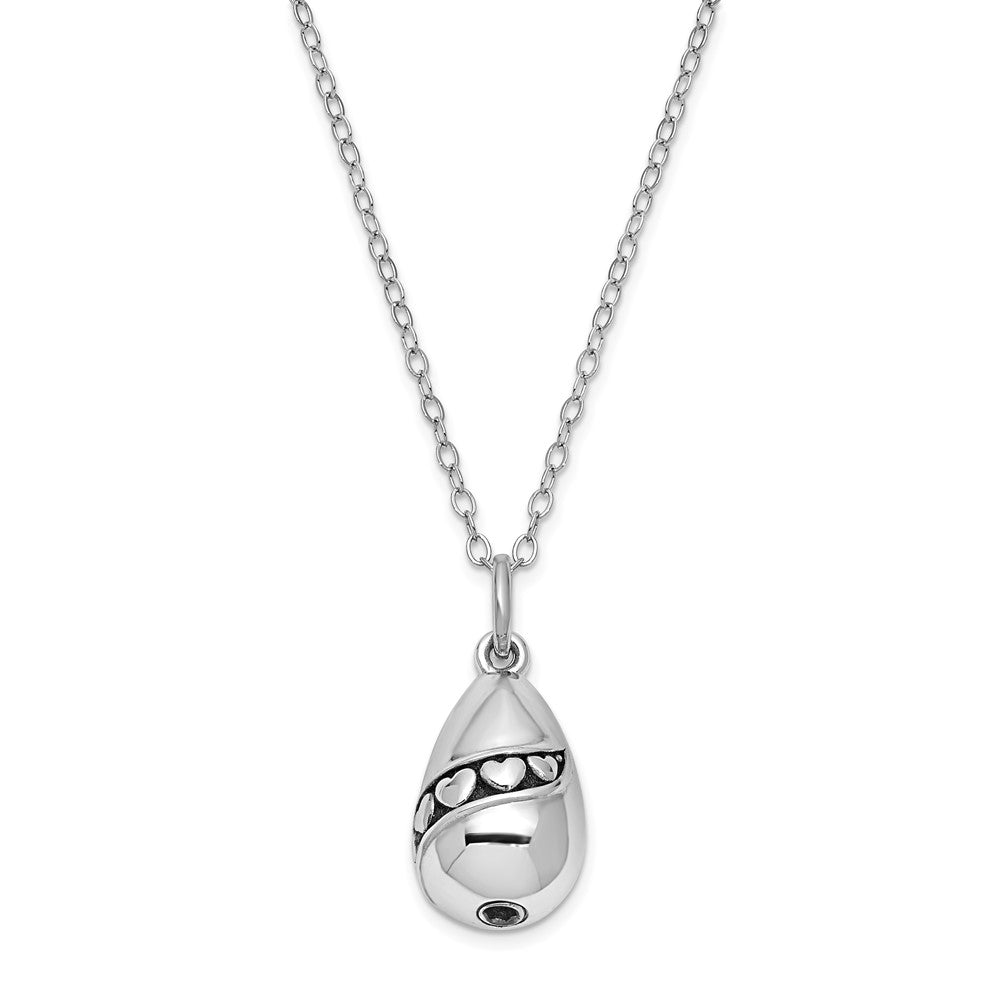 Sterling Silver Sentimental Expressions Rhodium-Plated Antiqued Tear Of Love Ash Holder 18 Inch Necklace