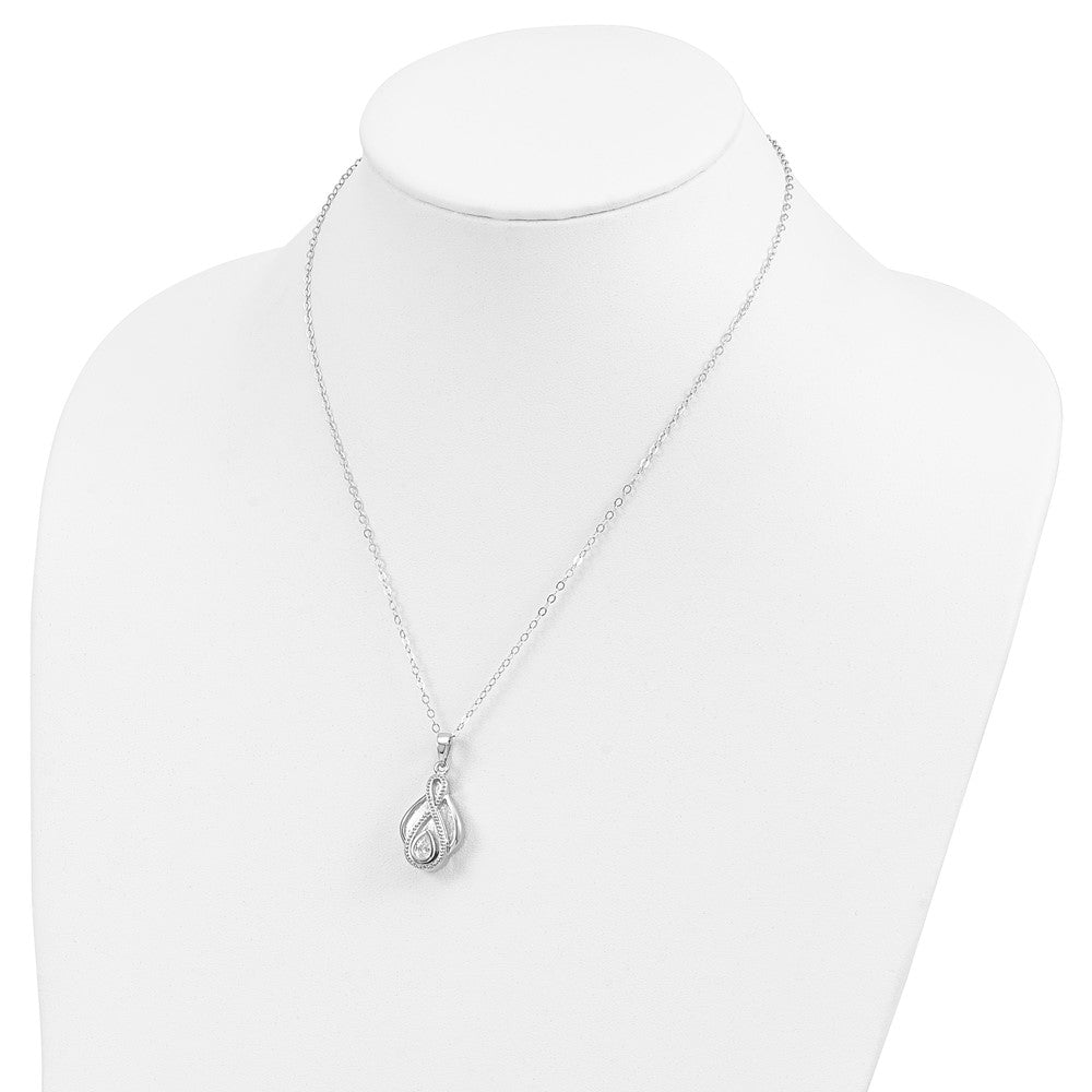 Sterling Silver Sentimental Expressions Rhodium-Plated Cz Tear Of Strength Ash Holder 18 Inch Necklace